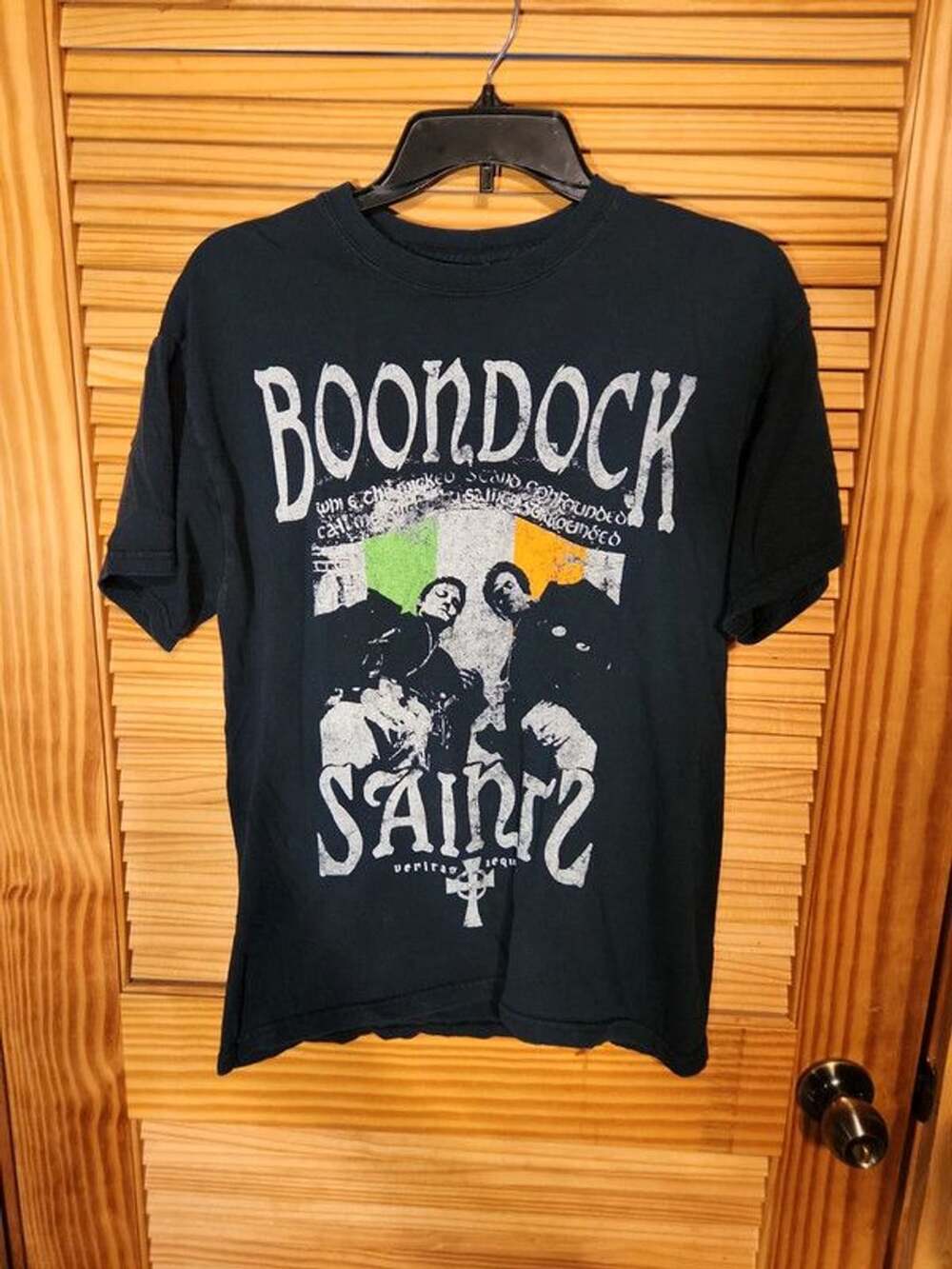 Vintage The Boondock Saints Movie Promo T-Shirt Faded Black Irish Flag Tee